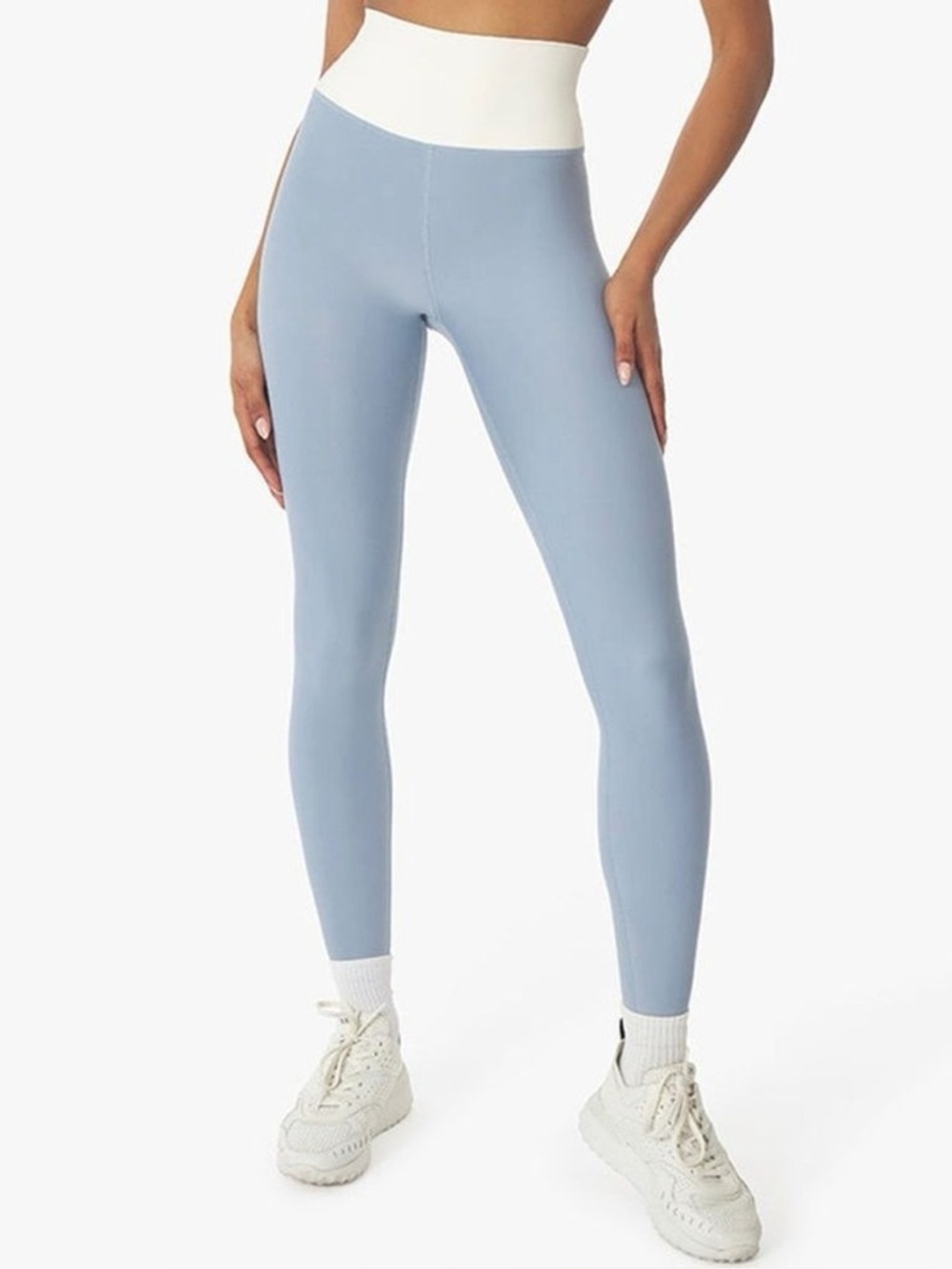 WeWoreWhat Color Block High-Rise Legging Dusty Blue/Off White